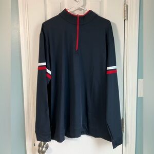 Chick-fil-A Oobe Men’s Navy Quarter Zip Pullover Red & White Stripes 2XL  NEW